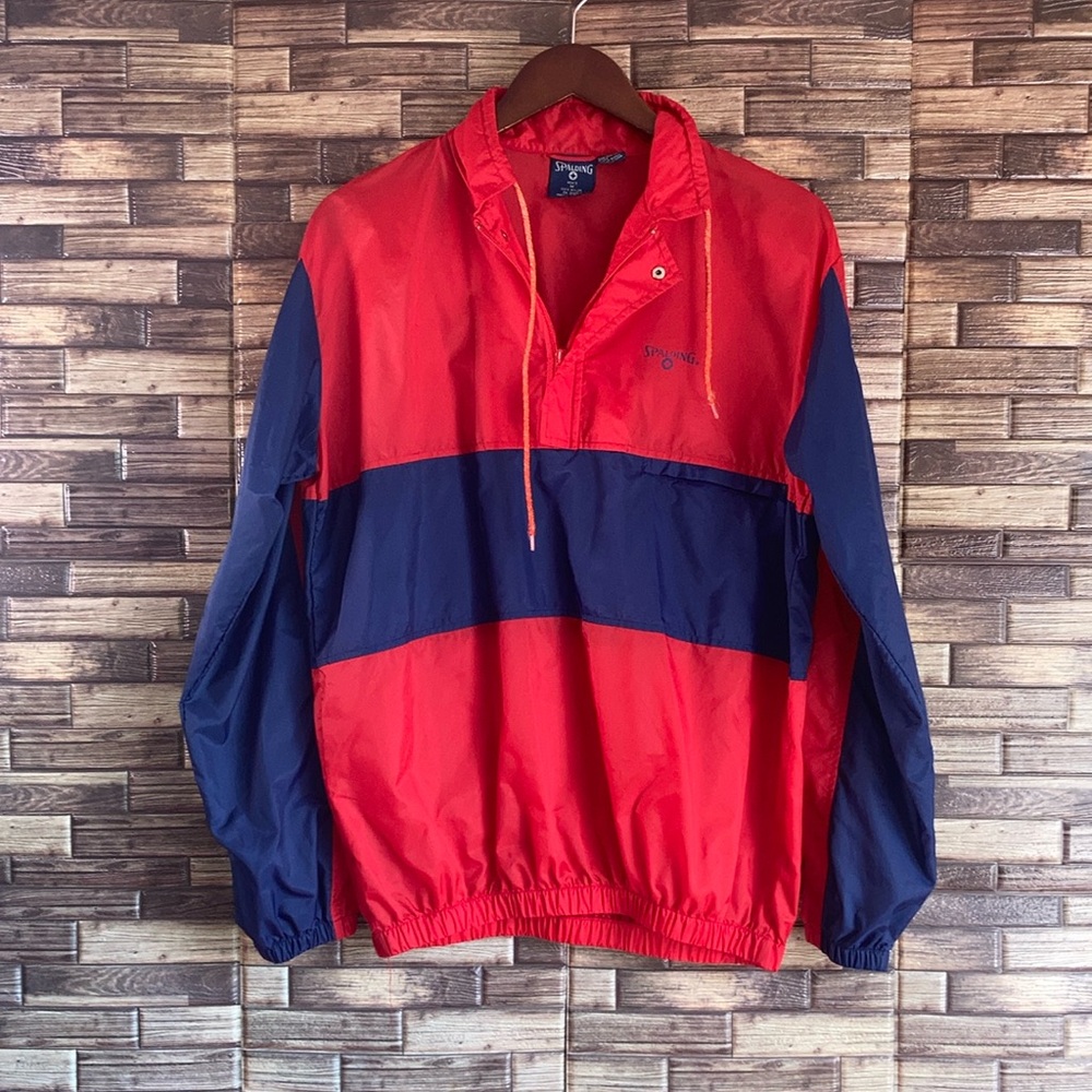 Vintage Spalding Jacket Mens Medium Red Blue Full Zip Pockets Track Windbreaker